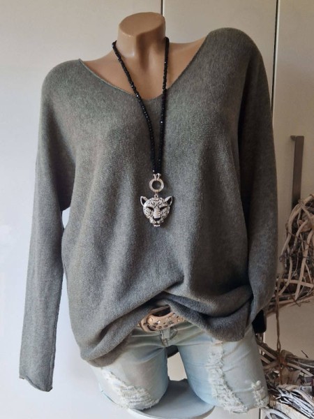 Flausch Pullover Pulli oliv 38-42 Neu Tunika Made in Italy