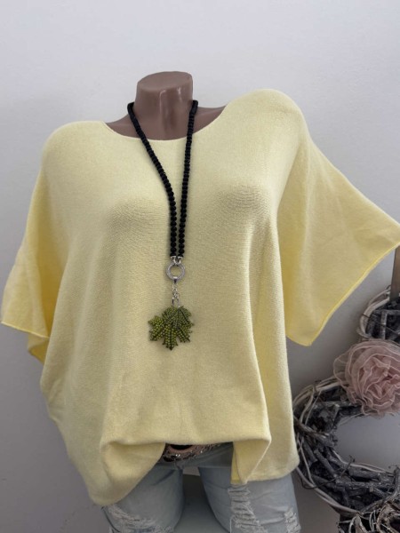 Kurzarm Oversized Pullover zart gelb Feinstrick Tunika 38-42 Pulli Made in Italy NEU