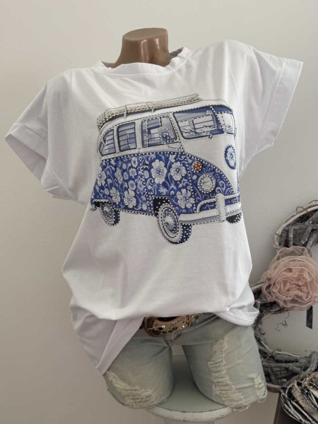 NEU T-Shirt Shirt weiss Bulliprint Nieten 36-40 Made in Italy