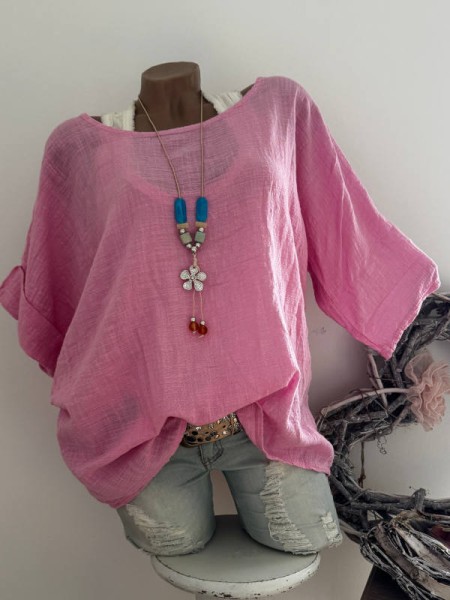 Bluse 2tlg Tunika candy rosa Musselin Baumwolle Made in Italy Neu 38-44