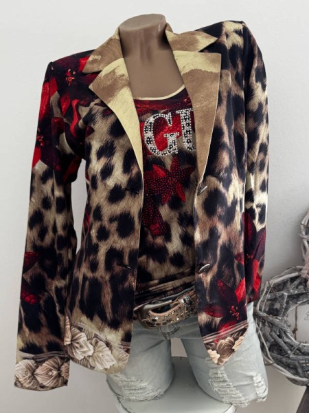 XL 42 Blazer MISSY Jackett Leo braun rot Fashion Letterprint Glitzer Neue Kollektion