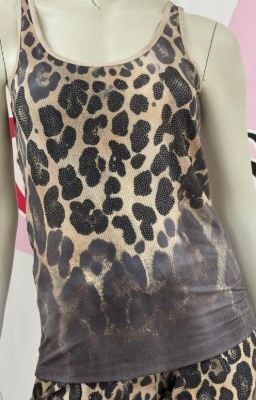 MISSY M 38 Trägertop Top Longtop Leo taupe schwarz Glitzer Nieten Neu