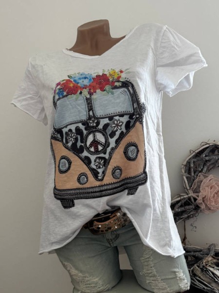 T-Shirt Shirt Peace Bus 6 38 40 42 Italy Nieten NEU weiss