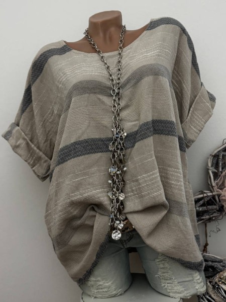 Tunika Bluse schlammbeige gemustert Musselin Baumwolle Neu 38-42 Made in Italy