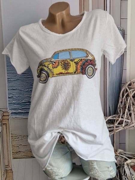 Tunika buntes Auto Neu Nieten Shirt Made in Italy T-Shirt Glitzer 36-40