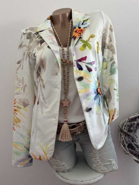 MISSY Blazer Jackett S 36 weiss bunte Aquarell Blumen Print Neu