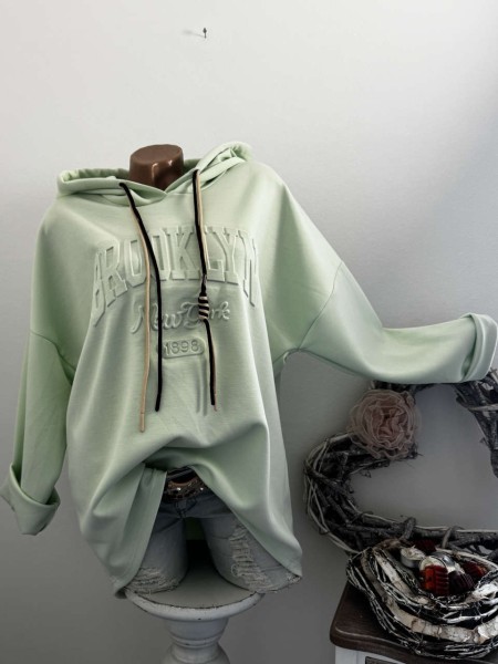 Baumwolle Sweatshirt Hoodie mint BindebändchenTunika Made in Italy 40-44 NEU