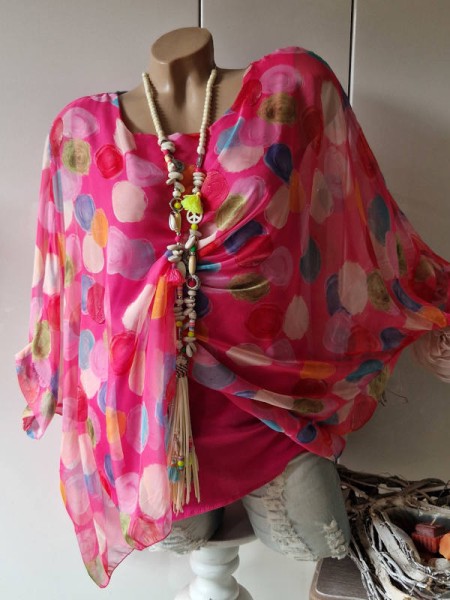 Chffon Kaftan Tunika NEU 44-44 pink Bluse blickdicht unterlegt Made in Italy
