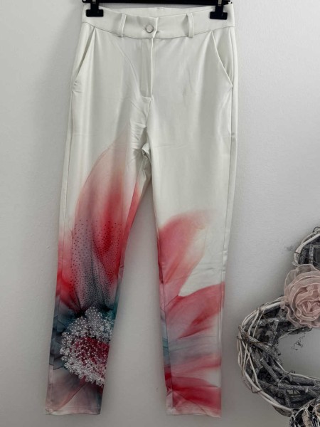 Hose MISSY S 36 weiss rosapink türkis Knopfleiste Glitzer