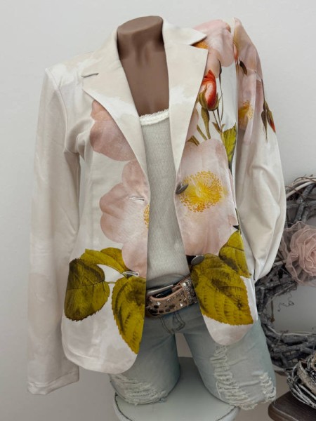 Blazer MISSY S 36 Kurzblazer weiss Blüten Print gemustert Glitzernieten Neu