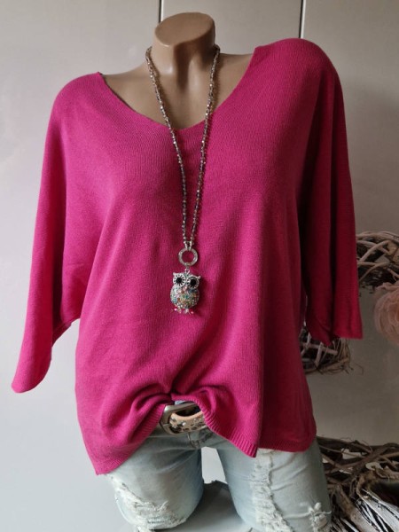 pink Tunika Feinstrick Pullover Oversized Made in Italy 36-40 Fledermausarm