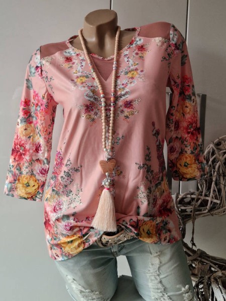 S 36 MISSY Tunika 3/4 Ärmel Glitzer Nieten NEU Shirt rosa