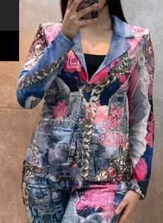 Blazer MISSY Jackett S 36 Jeansoptik rosa pink Ketten Graffiti Print Neue Kollektion