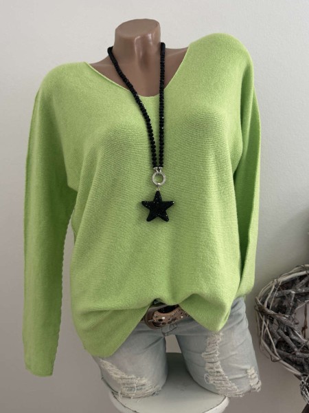 V-Neck Flausch Pullover Pulli limette 38-42 Neu Tunika Made in Italy