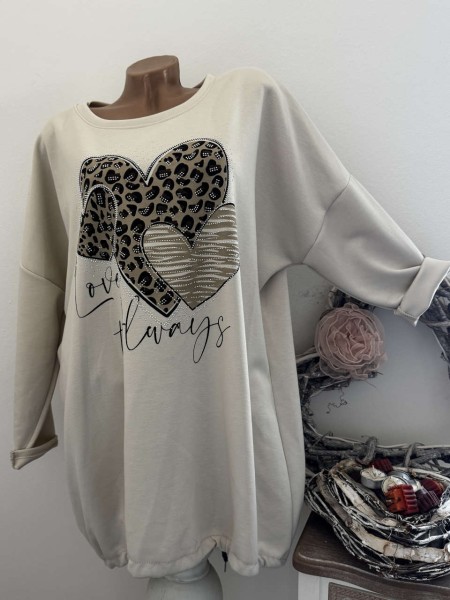 Sweatshirt NEU Made in Italy 40-44 beige Leo HerzenTunika Longsleeve