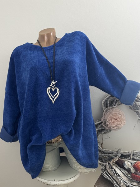 Cord Tunika royalblau Made in Italy 40-44 NEU Pullover