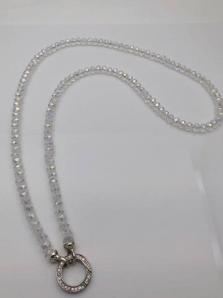 lang (40cm) VARIO Kristallperlen TRANSPARENT Kette Halskette Ring zum Öffnen Strass Steinchen Neu