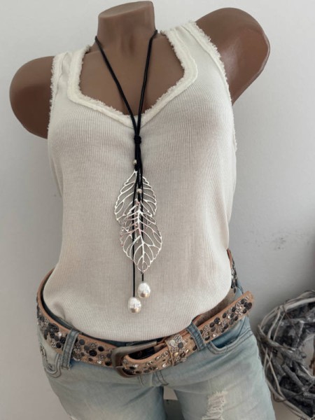 lange Halskette Kette "BLÄTTER" Anhänger silber/schwarz Schmuck Kette