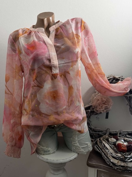 Bluse MISSY M 38 Tunika Neu V-Neck rosé floral Langarm