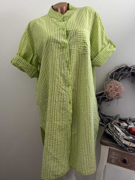Long Hemdbluse Bluse Hemdblusenkleid Made in Italy limone/weiss 40-44 Baumwolle