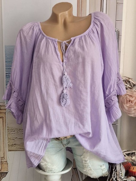 Bluse Tunika 38-44 NEU flieder lila weite Ärmel Baumwolle Made in Italy