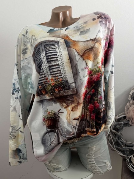 Longsleeve Tunika Glitzer Steinchen 40-44 Nostalgie Vintage Fahrrad NEU Made in Italy