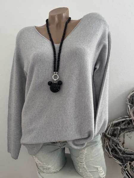 Flausch Pullover Pulli grau 38-42 Neu Tunika Made in Italy