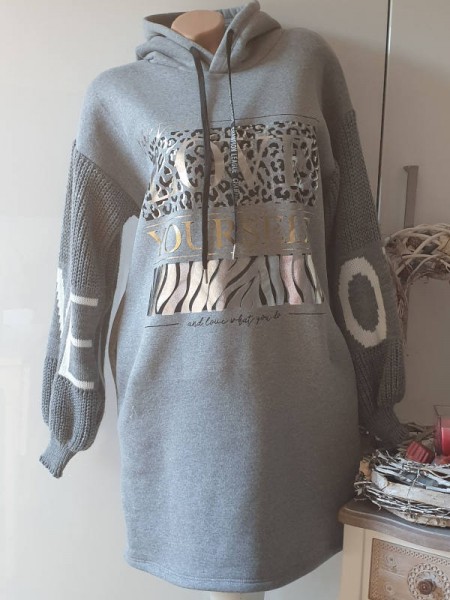36 38 40 Sweatshirt Kleid long Tunika Hoodie Kapuze Italy Print NEU