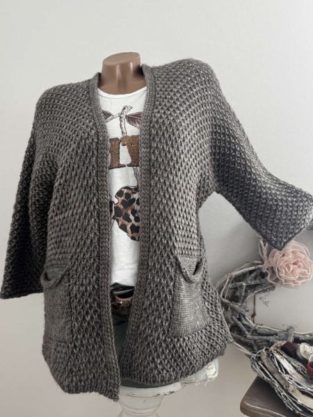 Cardigan Strickjacke schlamm Neu Oversize Made in Italy 38-44 Ärmel überschnitten