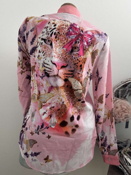 MISSY M 38 Bluse Hemdbluse rosa Tiger Schleifen Schmetterlinge Neu Glitzer Steinchen