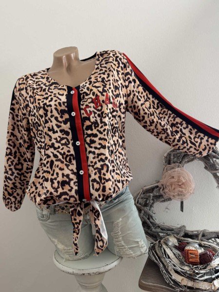 MISSY M 38 Bluse Hemdbluse Tunika Leo mit rot und schwarz Chaos Glitzer Nieten NEU