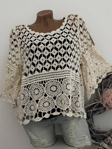 Häkeltunika Tunika 36 38 40 beige Baumwolle Italy NEU