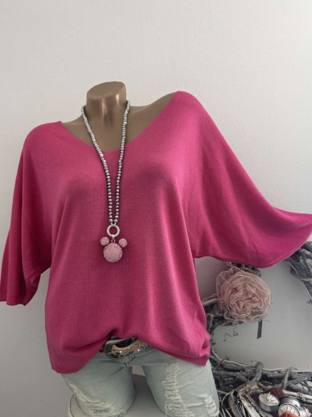 Tunika Glattstrick Pullover pink Oversized Italy 38-42 Fledermausarm 1/2 Arm