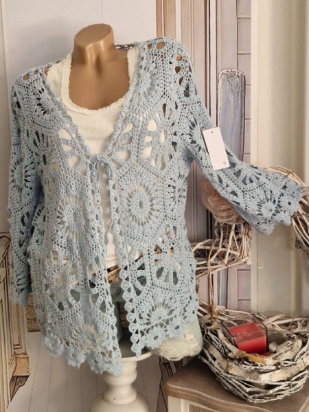 Cardigan NEU Jäckchen blau Ibiza Häkel Jacke Made in Italy 38-42