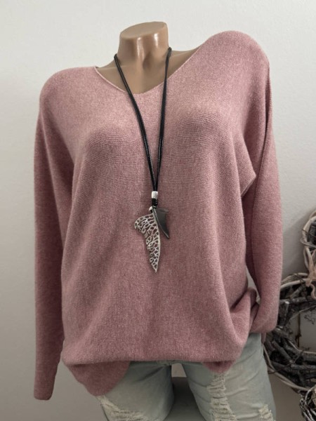 V-Neck Flausch Pullover Pulli altrosa 38-42 Neu Tunika Made in Italy