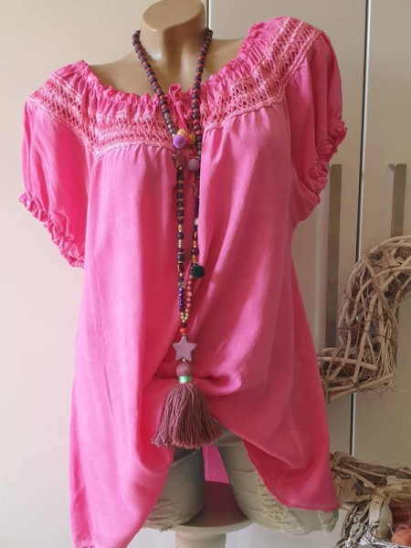 pink Tunika Off Shoulder Carmen Bluse 38-44 Viskose luftig Made in Italy