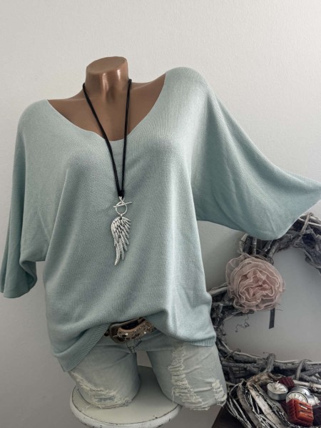 kühles hellblau Oversized Italy 38-42 Fledermausarm Tunika Glattstrick Pullover 1/2 Arm
