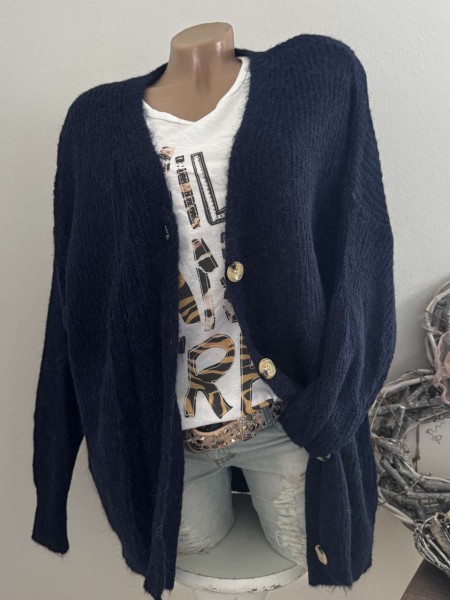 Cardigan Strickjacke Oversized Made in Italy 40-44 dunkelblau