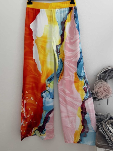 MISSY XL 42 Palazzohose Hose butterweich blau gelb orange orange bunt gemustert Glitzer Neu