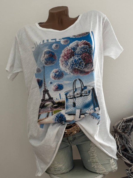 T-Shirt Shirt 36 38 40 42 Fashion Italy Nieten NEU weiss
