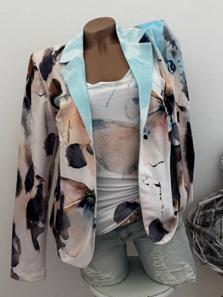 Blazer XL 42 MISSY Kurzblazer Schmetterling Aquarellprint Glitzernieten Neu