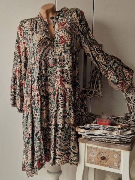 Kleid Tunikakleid Tunika Hängerchen Dress 36-42 Made in Italy weiss grün gemustert