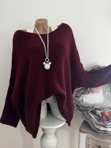 Oversized Pullover Long Pulli Vokuhila Made in Italy 40-44 bordeaux