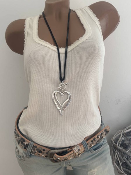 lange Halskette Kette DOPPELHERZ Anhänger silber/schwarz Schmuck Kette