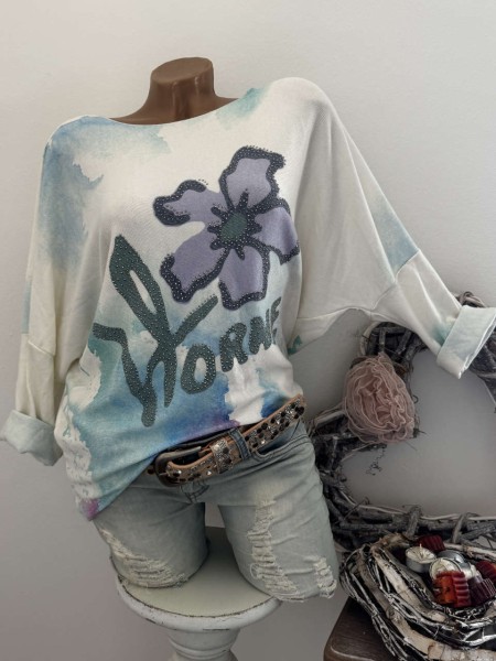Feinstrick Longsleeve Flausch 38 40 42 NEU Blume weiss lila blau Made in Italy