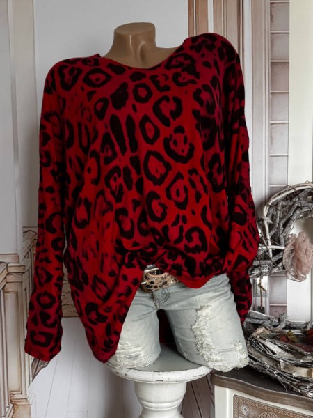 Feinstrick Longsleeve Tunika Leo rot/schwarz 40-44 kuschelig Angora Wolle