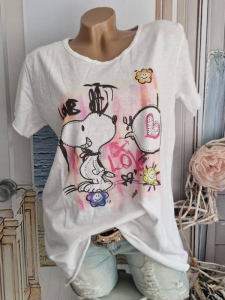 T-Shirt Tunika weiss Comic & Graffiti Print Baumwolle Nieten Made in Italy 36 38 40 42