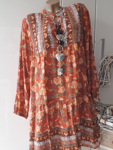 Tunika Hängerchen 38-44 Dress Kleid Tunikakleid Made in Italy Langarm rost gemustert