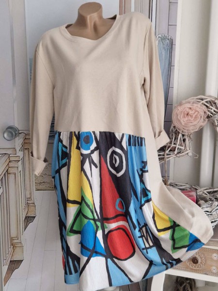 Kleid Kapuzenkleid Sweatkleid beige Made in Italy 40-44 NEU