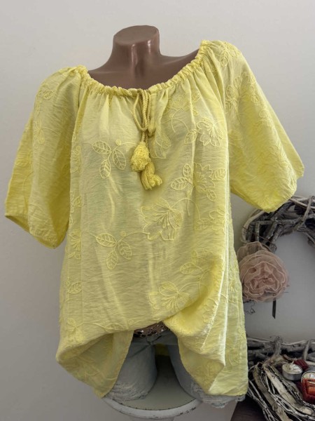 Carmen Tunika Bluse sonnengelb Viskose Made in Italy luftig leicht 40-44